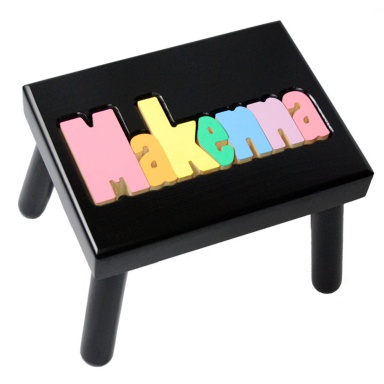 Black Name Puzzle Stool in Pastel Colors