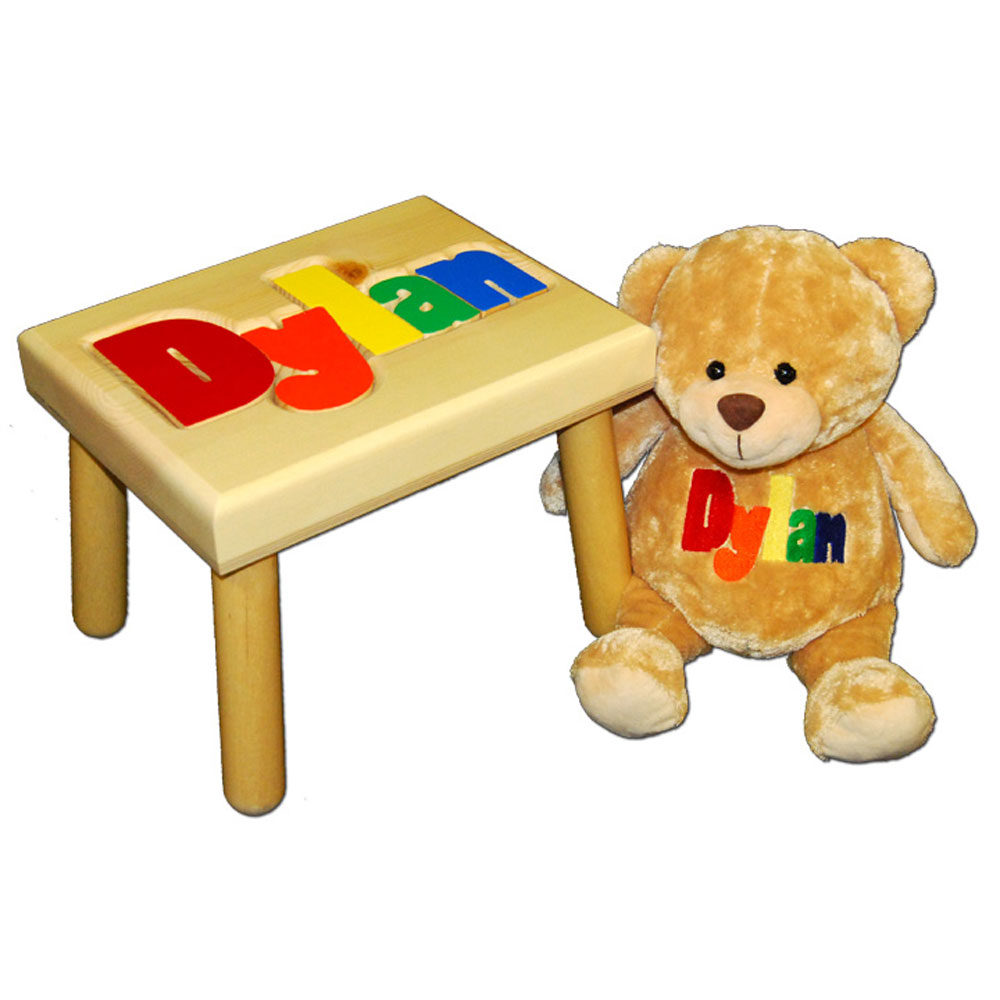 Name Stool and Stuffed Animals