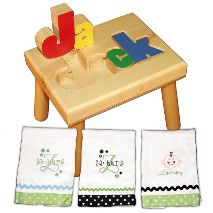 Name Stool and Burp Cloths