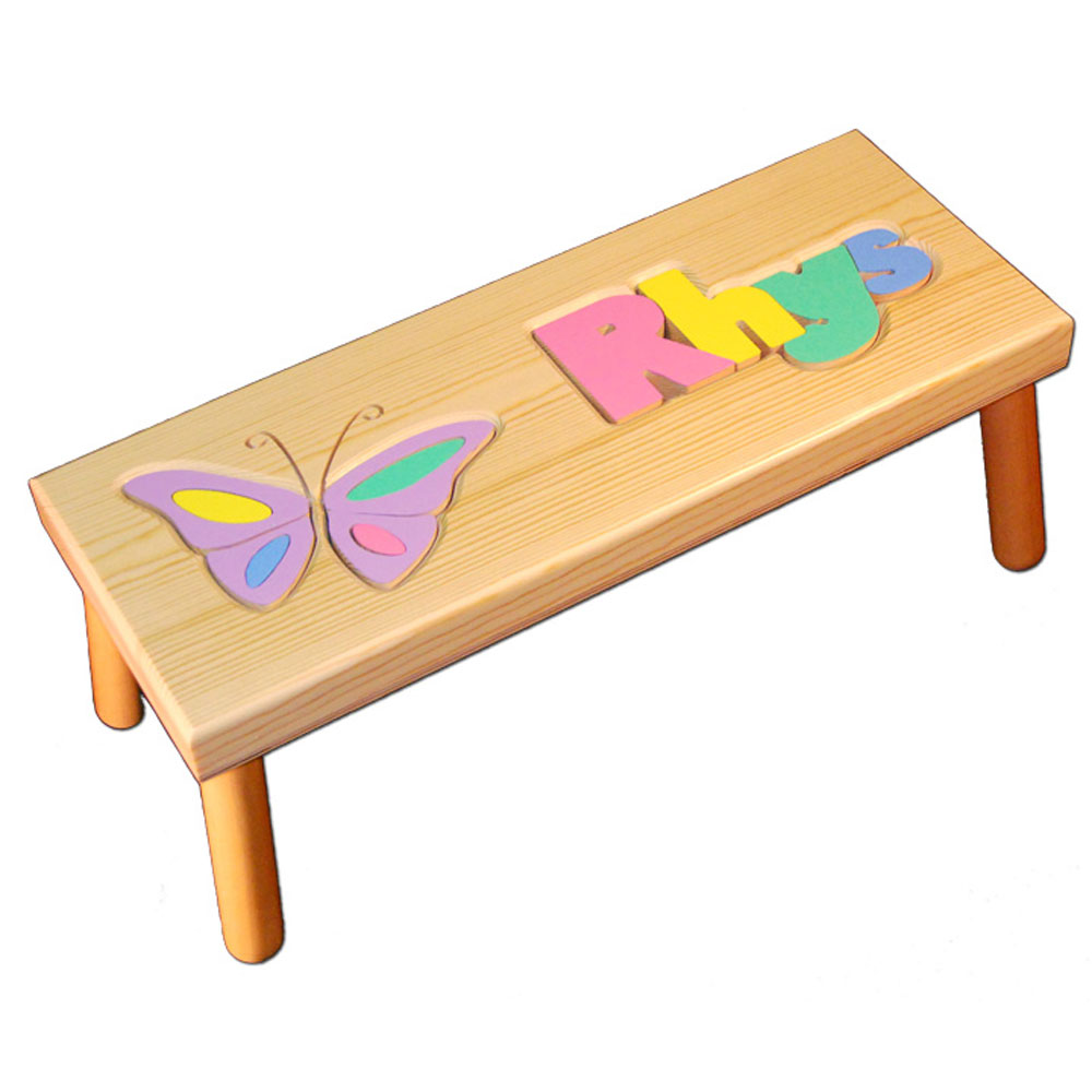 Butterfly Name Puzzle Stool in Pastel Colors