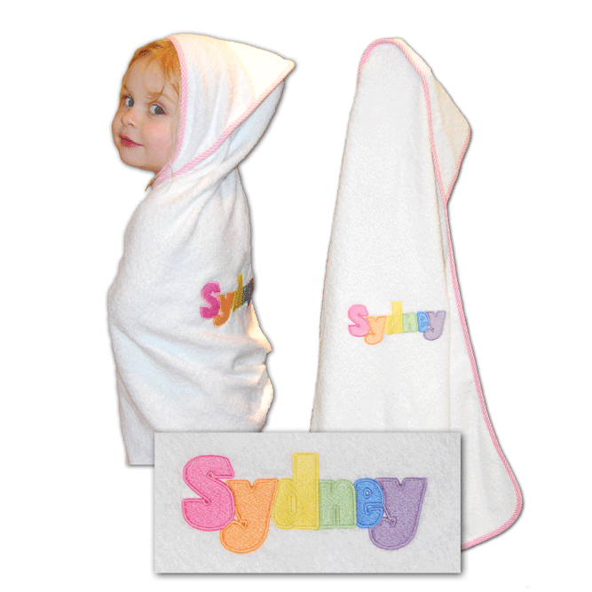 personalized bath towel in pastel colors