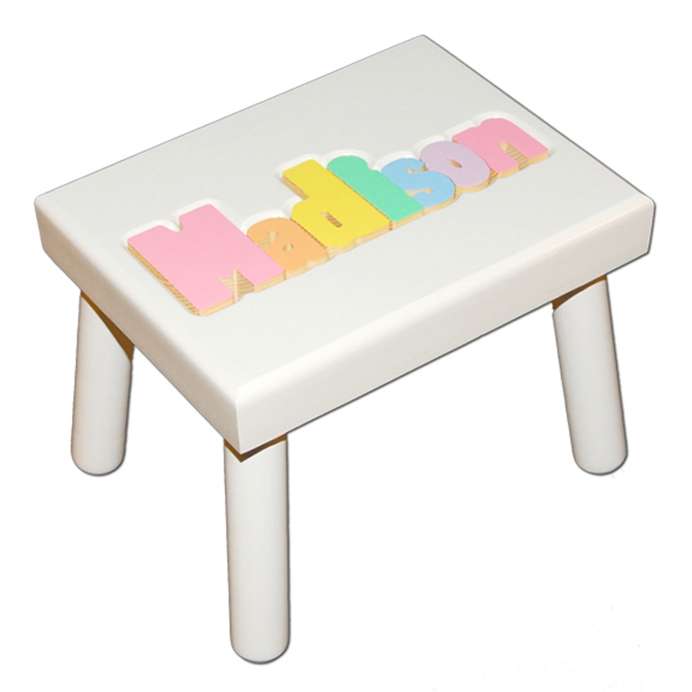 White Small Name Puzzle Stool in Pastel Colors - Damhorst Toys