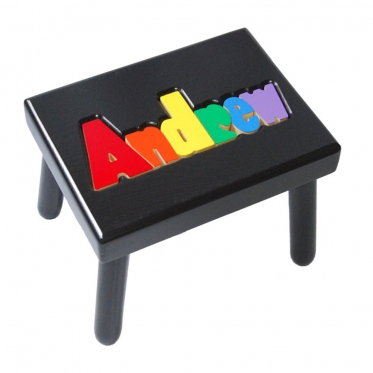 Black Name Puzzle Stool In Primary