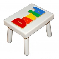 White Name Puzzle Stool in Primary Colors