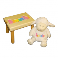 Name Stool and Baby Lamb in Pastel Colors