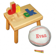 Name Stool and Baseball Pillow