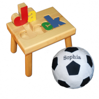 Name Stool and Soccer Ball Pillow