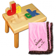 Name Stool and Birth Blanket in Pink