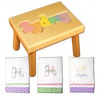 Pastel Name Stool and 3 Burp Cloths Save $10.00