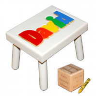 White Small Name Stool and Birth Block