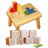 Small Name Stool and Engraved Letter Blocks (starting at $99.95)