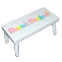 Large White Name Puzzle Stool in Pastel Colors