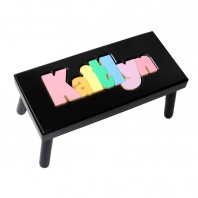 Large Black Name Puzzle Stool in Pastel Colors