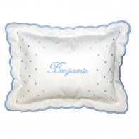 Personalized Blue Swiss Dot Pillow with Blue Stitching