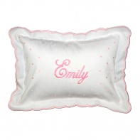 Personalized Pink Swiss Dot Pillow with Pink Stitching