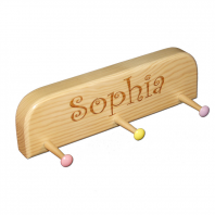 Engraved 3 Peg Natural Coat Rack - Pastel Pegs