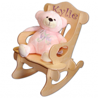 Personalized Pink Bear with Initial and Rocking Chair