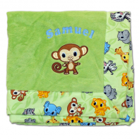 Personalized Embroidered Monkey Blanket