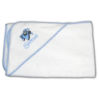 Personalized White Hooded Towel with Blue Airplane