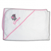 Personalized White Hooded Towel with Pink Elephant