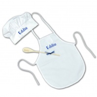 Personalized Chef's Hat, Apron and Spoon in Blue Lettering