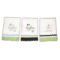 3 Personalized Embroidered Boys Burp Cloths